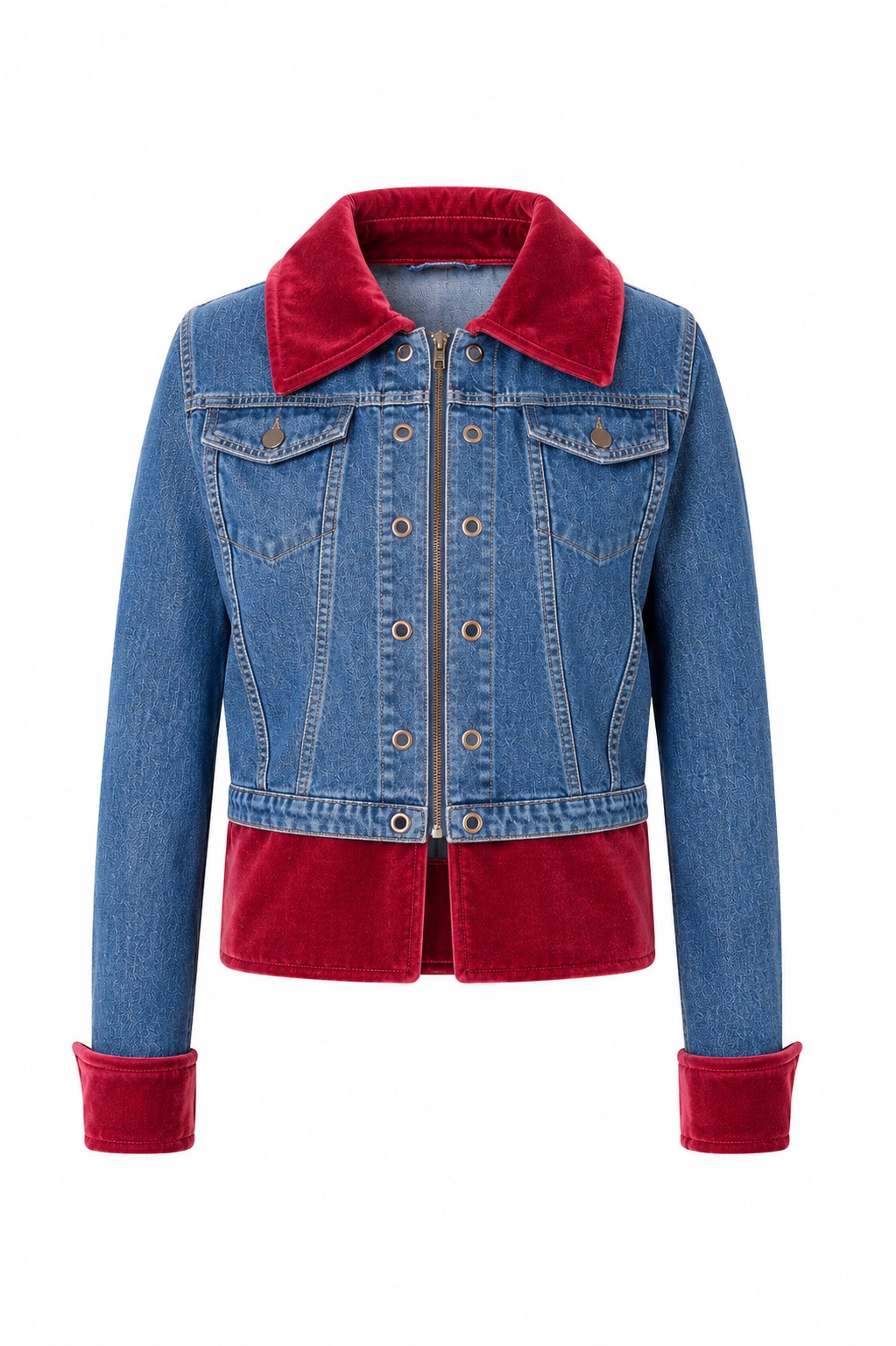 Mosaic Jacket mit Add-on Denim Velvet Bordeaux – Bild 3