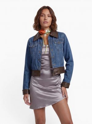 Mosaic Jacket mit Add-on Denim Leather signature brown